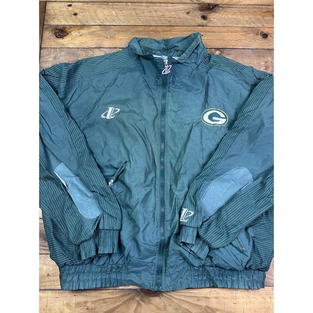 Vintage Green Bay Packers Jacket Mens 2XL Green Logo Athletic Pro Line *STAINS
